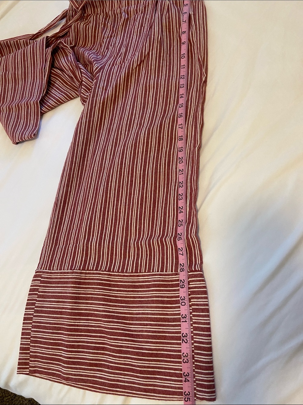 DO+BE Paperbag-Waist Wide-Leg Cropped Pants Rust Red/White Striped Womans M - Picture 7 of 7